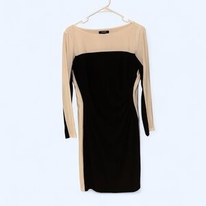 Chaps Black and Cream Long Sleeve Dress